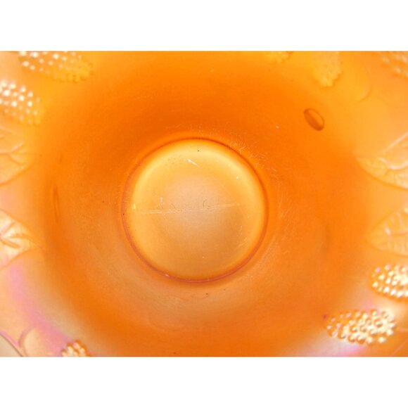 Vintage Marigold Iridescent Carnival Glass Bowl With Embossed Leaf & Blackberry - Picture 8 of 10